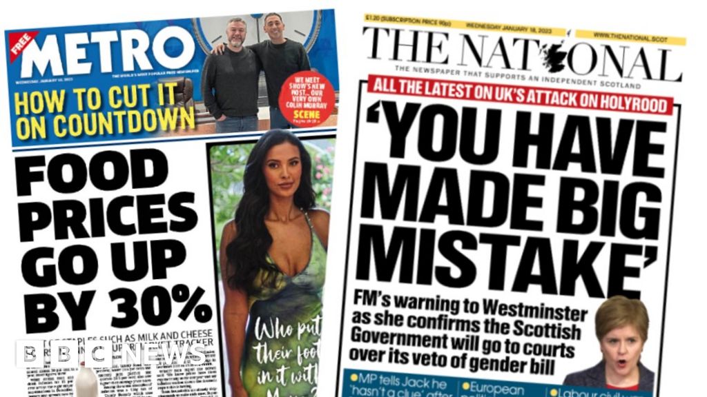 Scotland's Papers: Gender Bill Faces Court Fight And Food Prices Soar ...