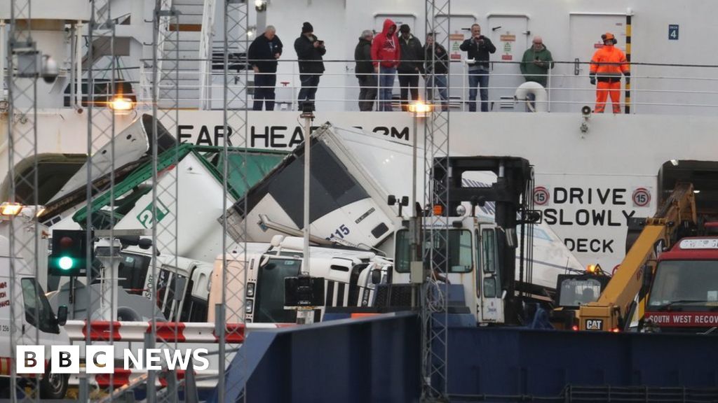 Lorries toppled on ferry