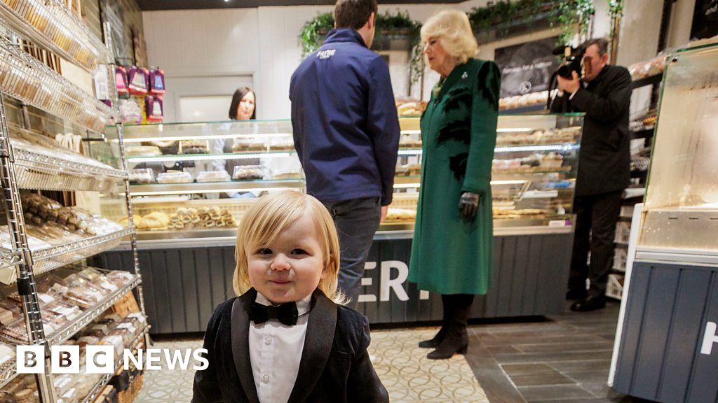 Toddler in tuxedo dominates Queen's bakery visit