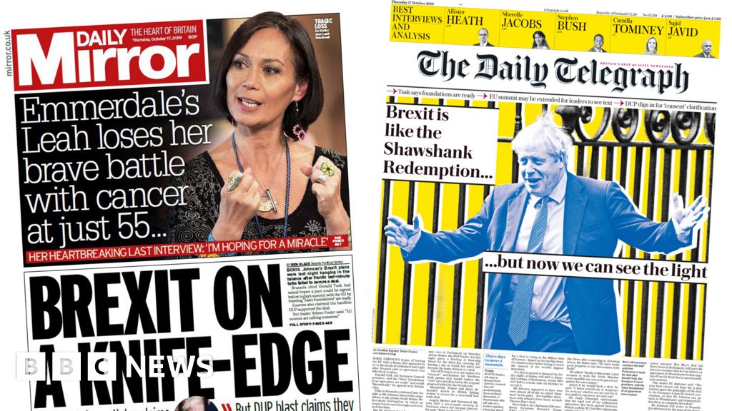 Newspaper Headlines Boris Johnsons Brexit Deal Balances On A Knife Edge 2503