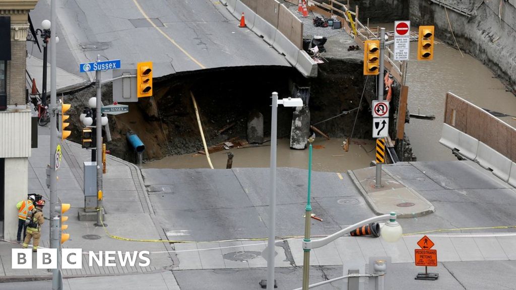 Footage Shows Moment Ottawa Sinkhole Swallows Car Bbc News