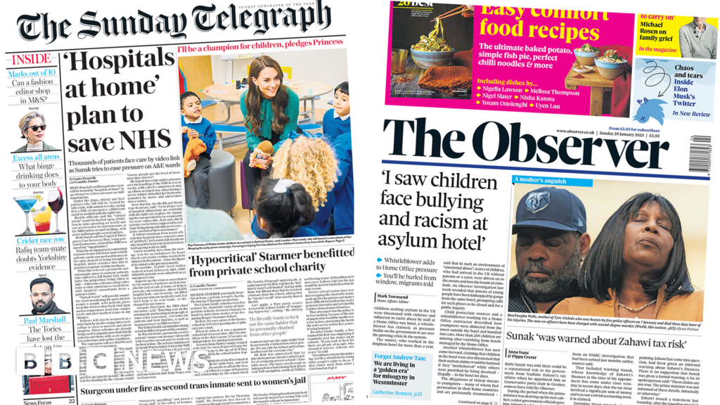 Newspaper headlines: ‘Hospitals at home’ plan and ‘asylum hotel racism’