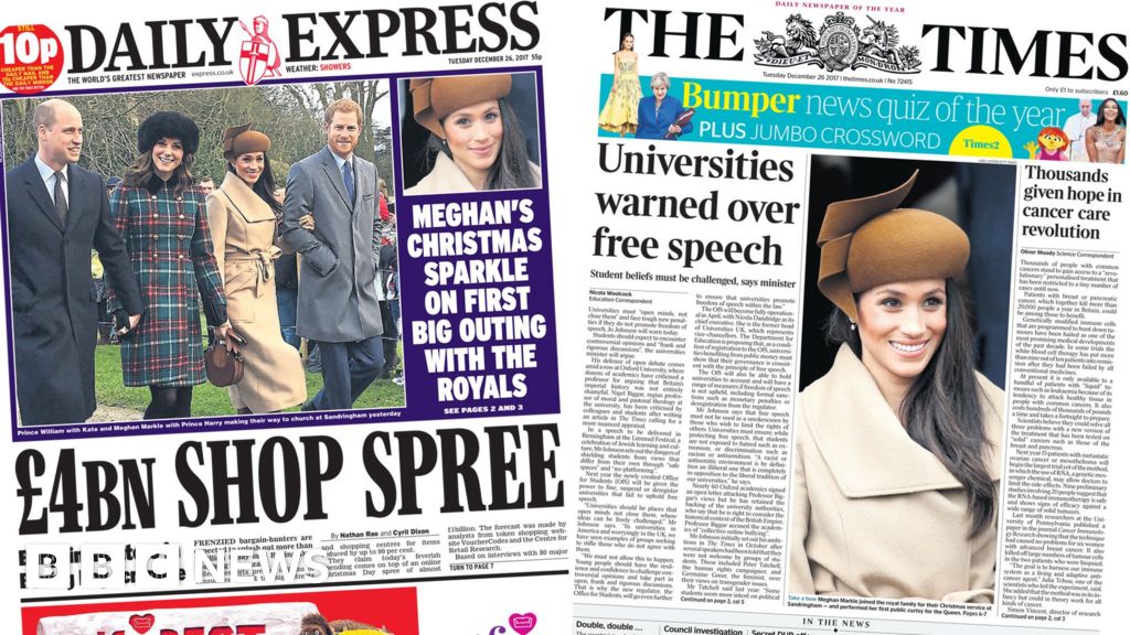 Newspaper headlines Boxing Day sales and 'noplatform' fines