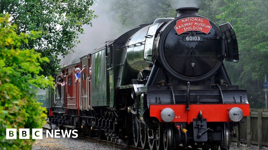 The Flying Scotsman arrives in Shildon, County Durham