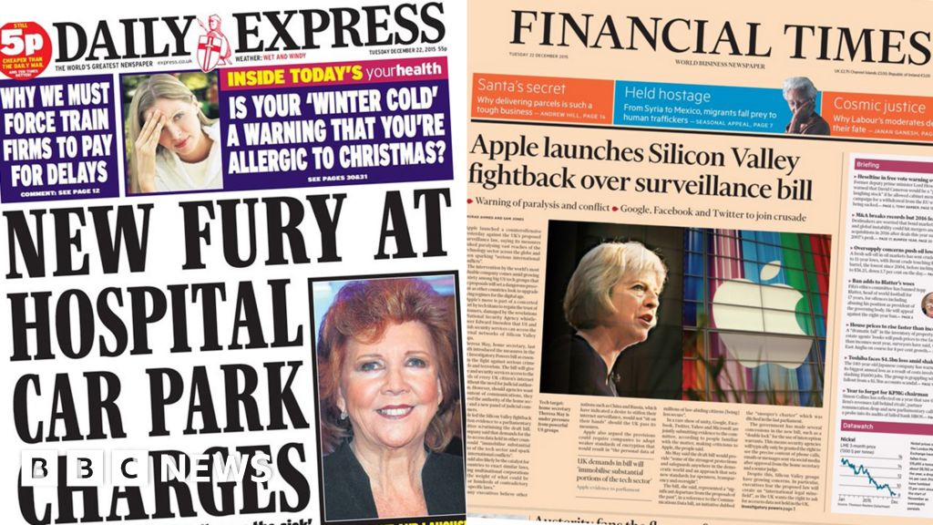 Newspaper Headlines Nhs Parking Fury Apple Battle Rhodes Row And Families £40bn Deficit