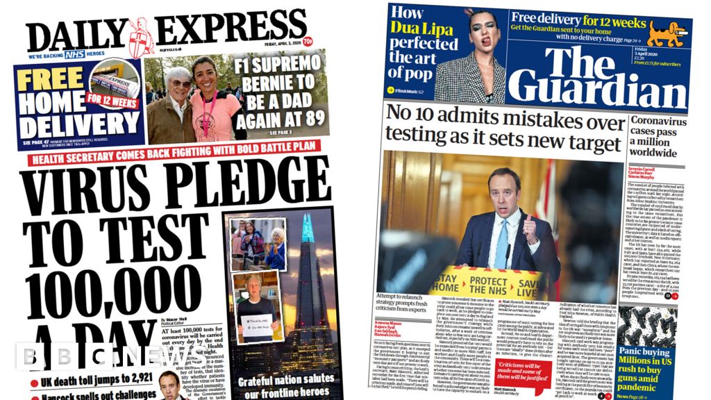 Newspaper Headlines Test Pledge As Government Admits To Virus Mistakes Bbc News