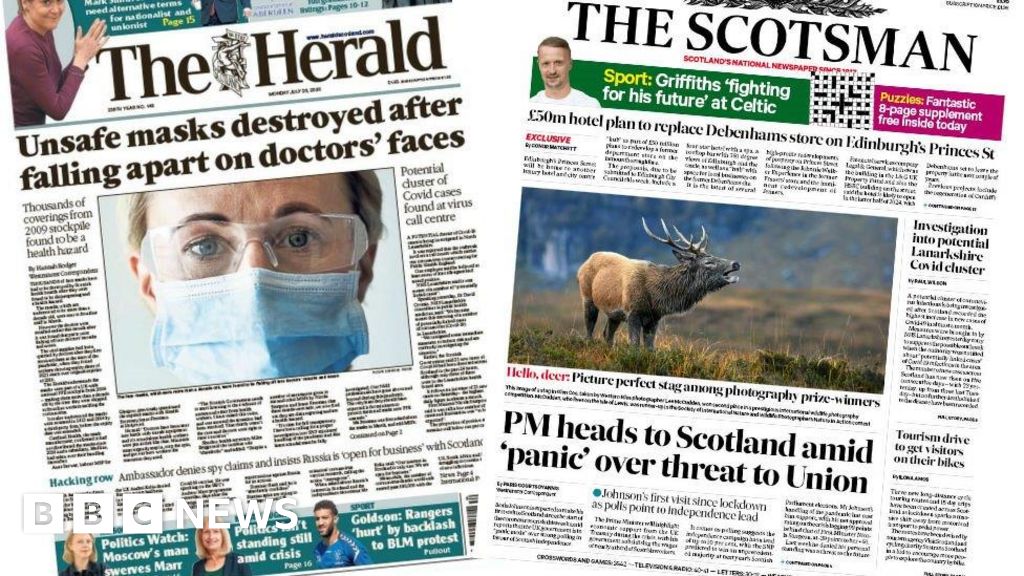 Scotland's papers Masks 'fall apart' and Johnson visits