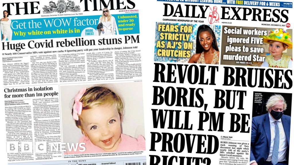 Newspaper Headlines Tory Revolt Bruises Pm And 1m Face Festive 3148