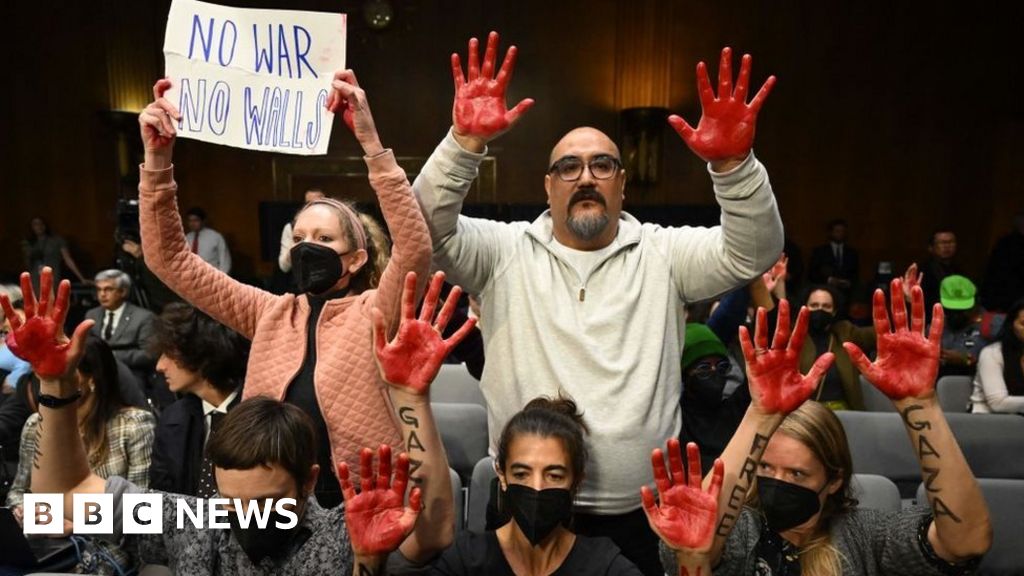 Anti-war protesters interrupt Antony Blinken at US Senate hearing - BBC ...