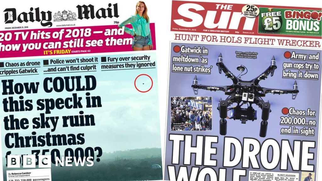 Newspaper headlines: Chaos of the Gatwick 'speck in the sky'
