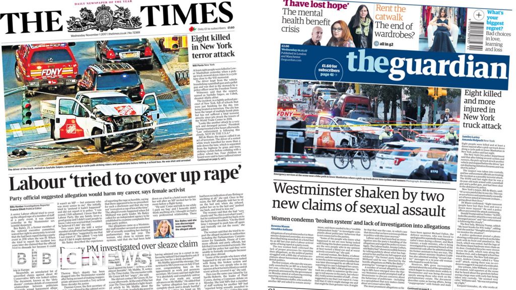 Newspaper Headlines Westminster Sex Claims And Bake Off Gaffe Bbc News 