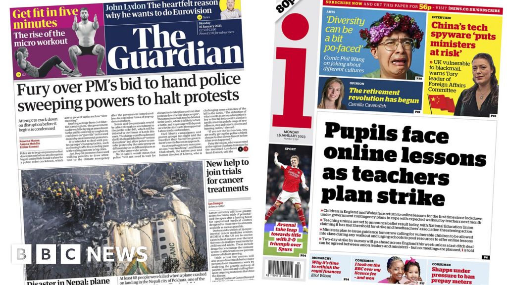 The Papers: 'Online school lessons' and 'police powers fury'