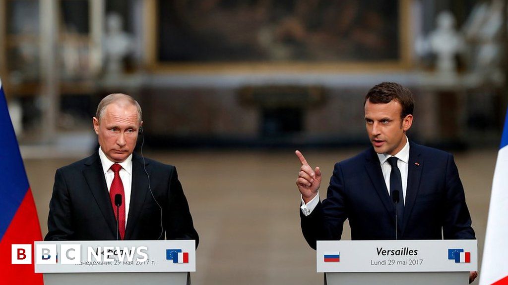 Macron Denounces Russian Media On Putin Visit Bbc News 