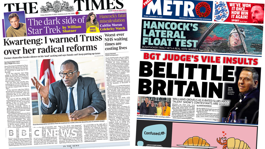 Newspaper headlines: ‘Kwarteng blames Truss’ and Walliams’ ‘vile slurs’