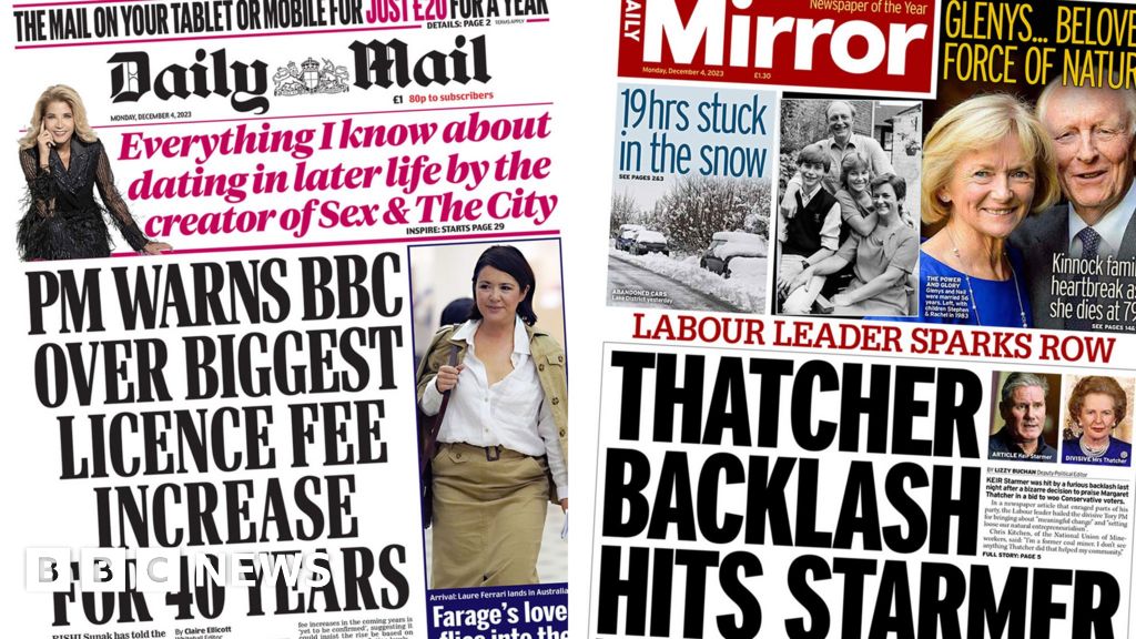 Newspaper headlines: Starmer's 'Thatcher backlash' and PM on BBC ...