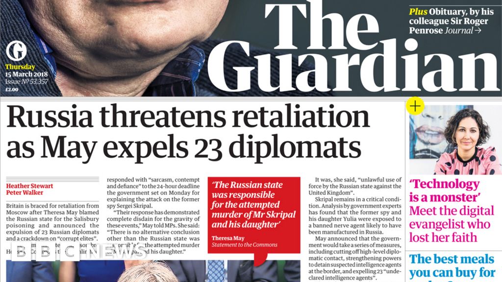 Newspaper headlines: 'Putin's Puppet' and Russian retaliation - BBC News