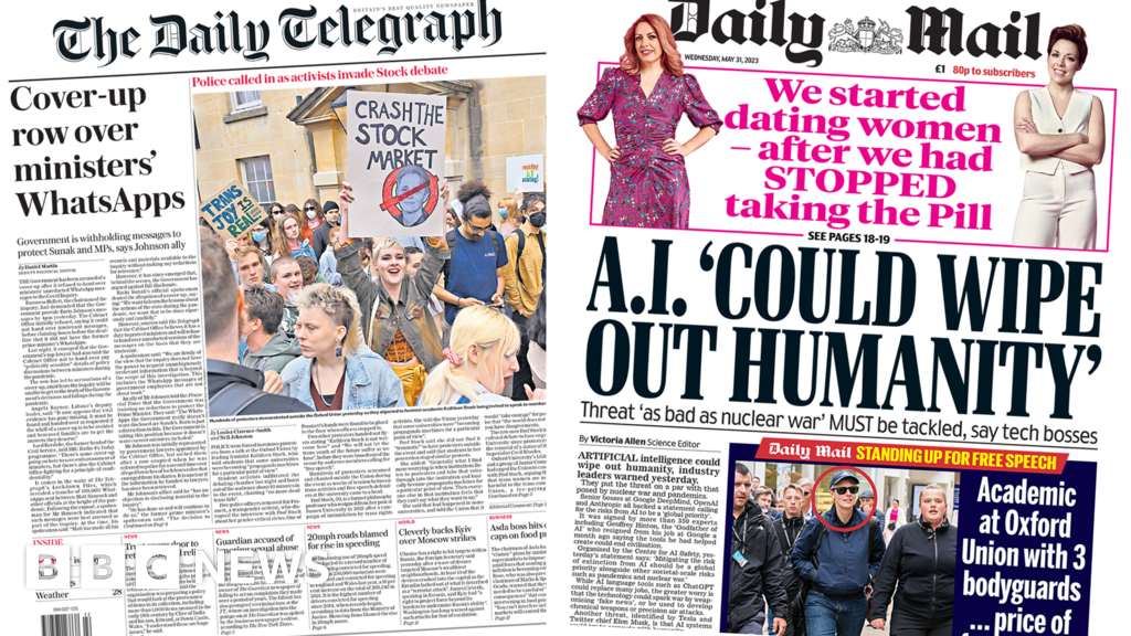 Newspaper headlines: ‘Covid cover-up’ and ‘AI extinction fears’