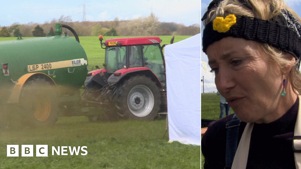 Manure sprayed at Emma Thompson at antifracking demo BBC News