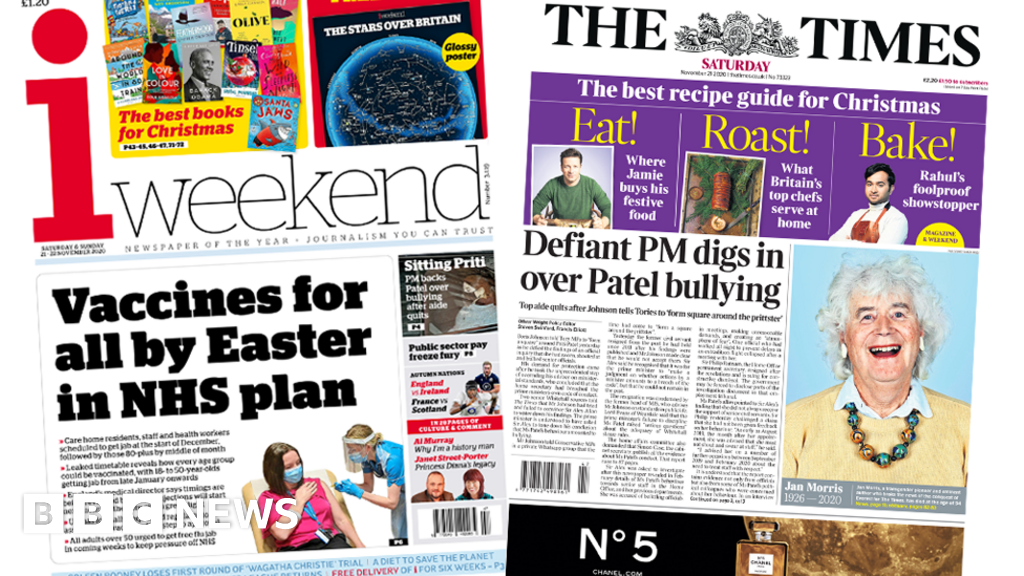 Newspaper headlines: 'Vaccines for all', and Patel 'bullying' row