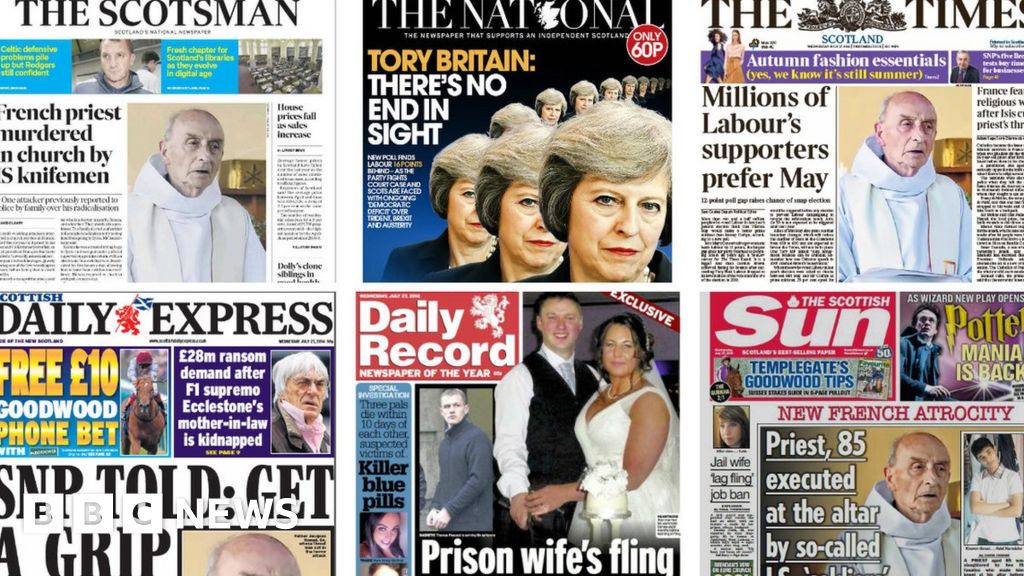 Scotland's papers: Priest's murder and prison guard fling - BBC News