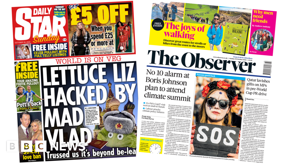 Newspaper headlines: ‘Johnson will attend COP27’ and ‘Truss hacked’