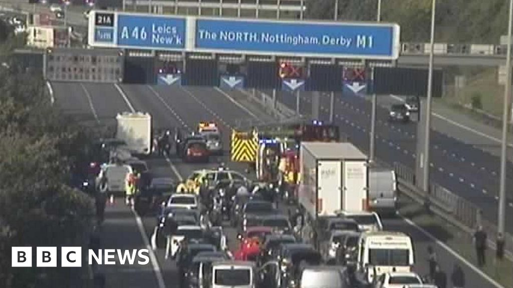 M1 reopens southbound in Leicestershire after lorry fire and crash