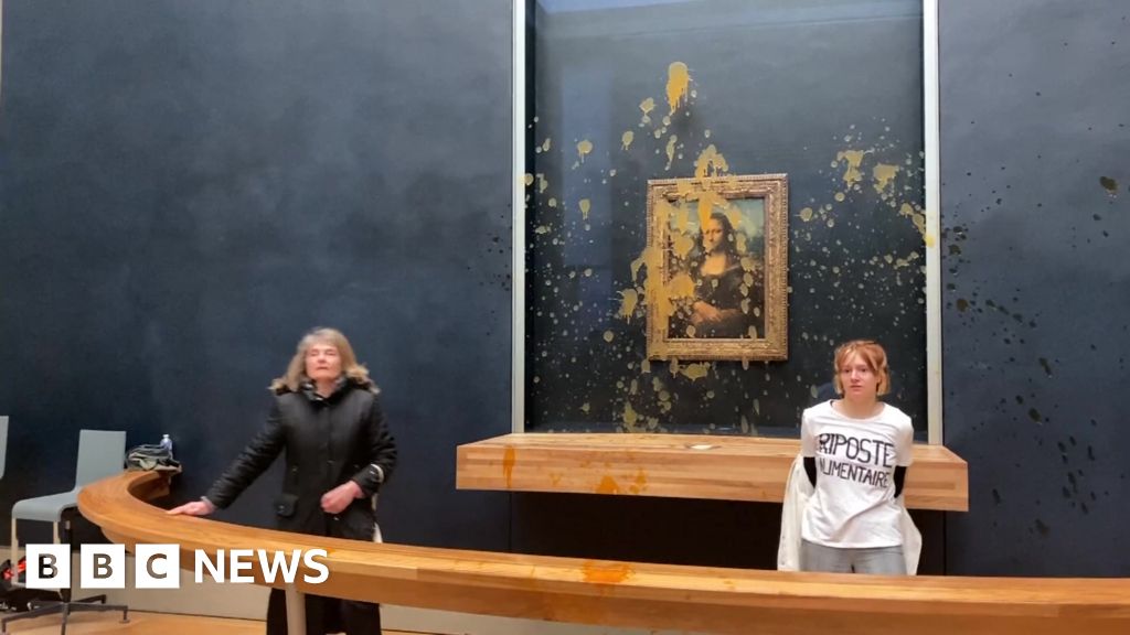 Mona Lisa: Protesters throw soup at da Vinci painting