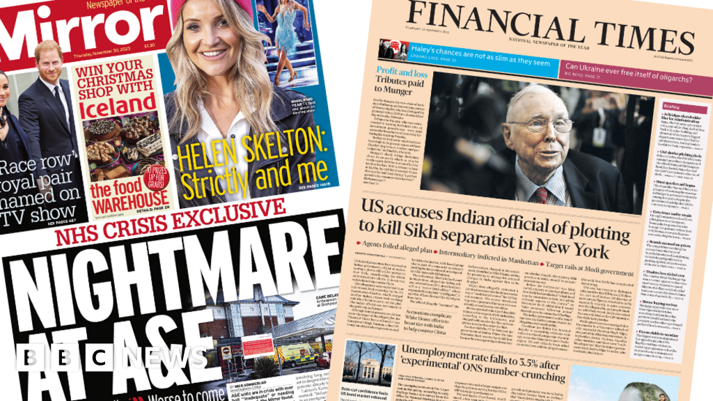Newspaper headlines: 'Nightmare' at A&E and 'India murder plot'