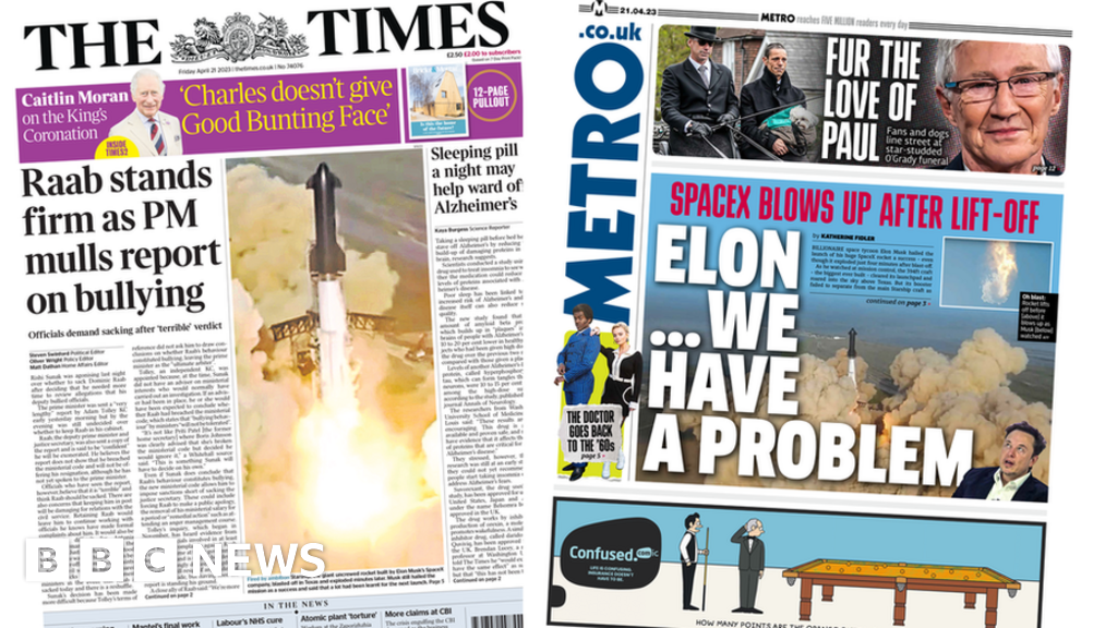 Newspaper headlines: Raab fights for political life and SpaceX blows up
