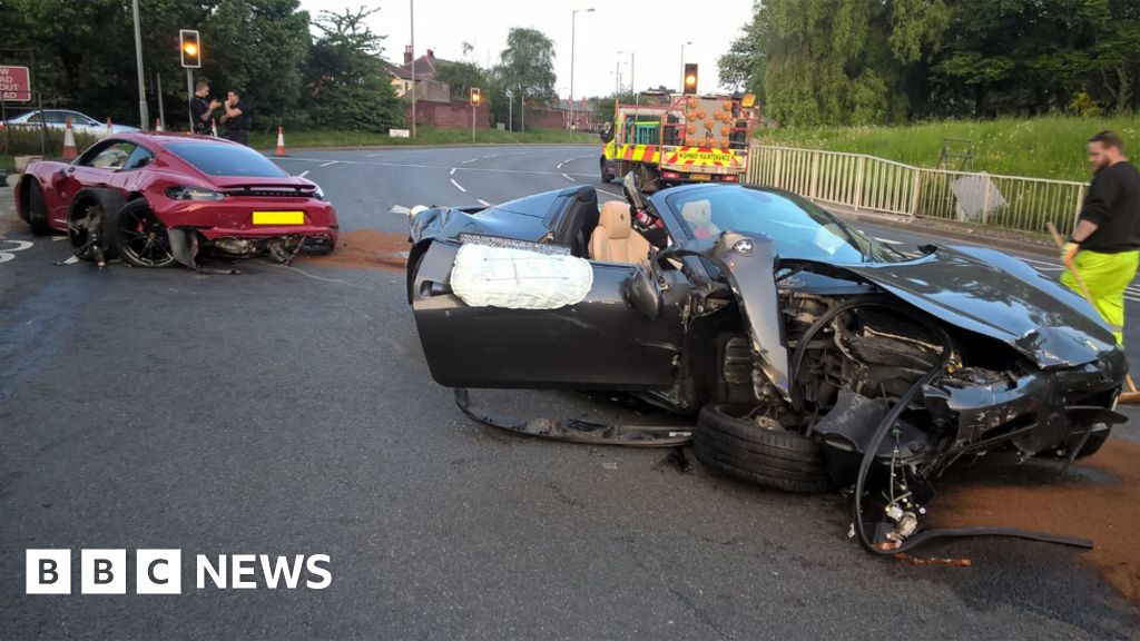 Ferrari And Porsche Wrecked In Sheffield Crash