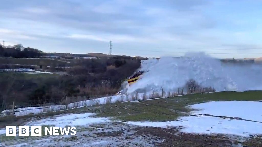 Train snowplough in action near Huntly BBC News