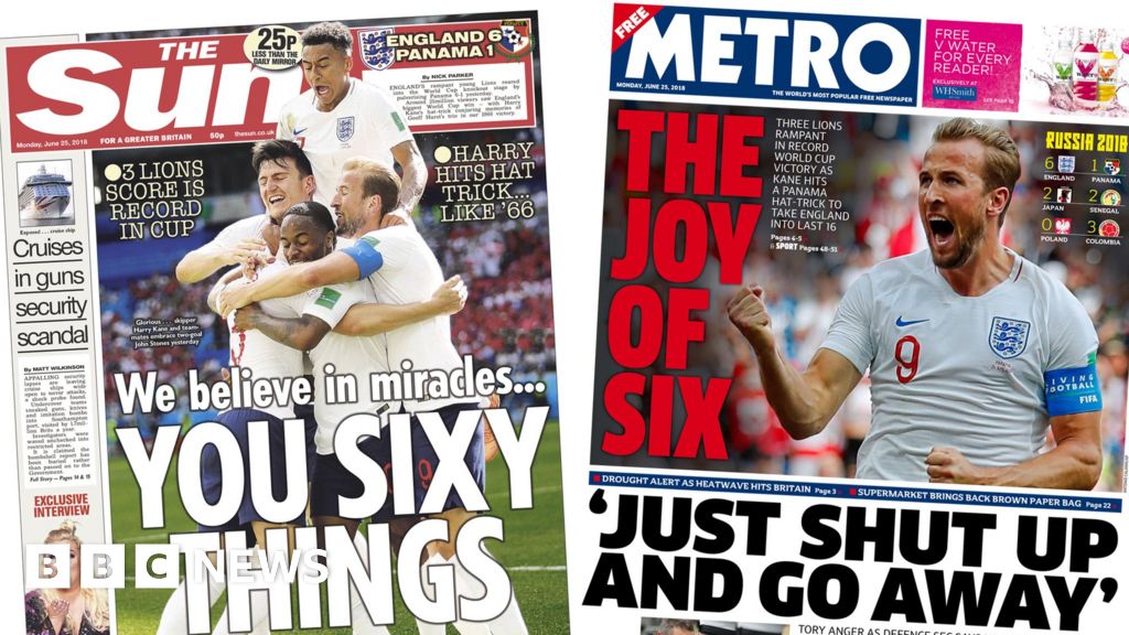 Newspaper Headlines Englands Dream Win And Tory Defence Rows Bbc News