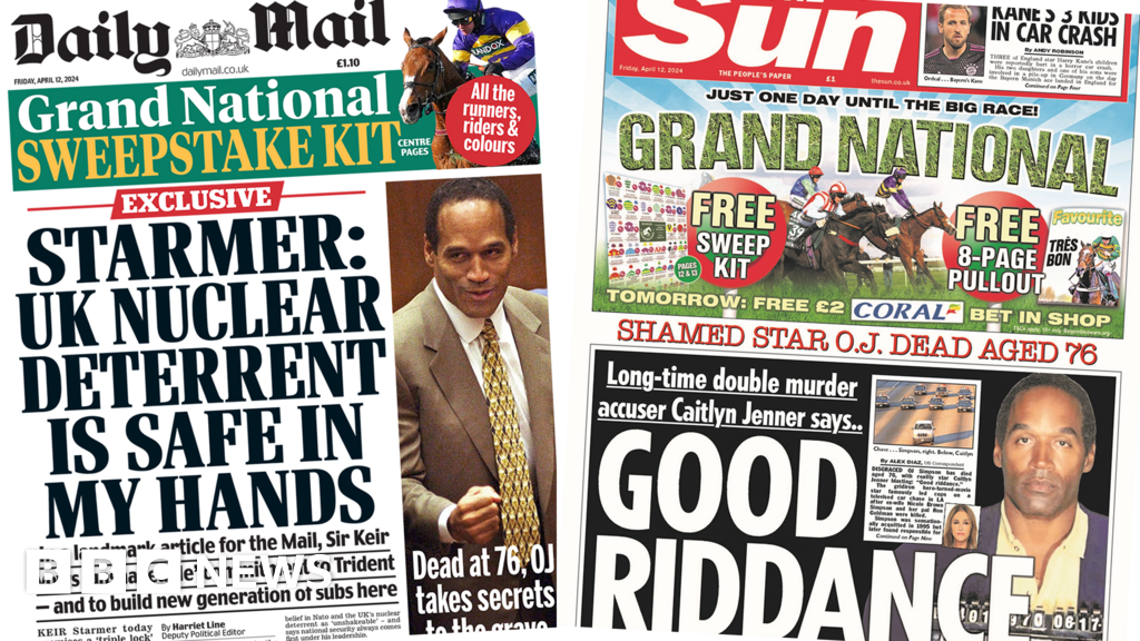 The Papers: Trident safe in Labours hands and OJ dead at 76