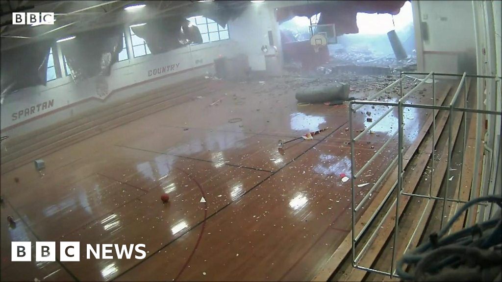 Students escape gym as microburst tears down wall - BBC News