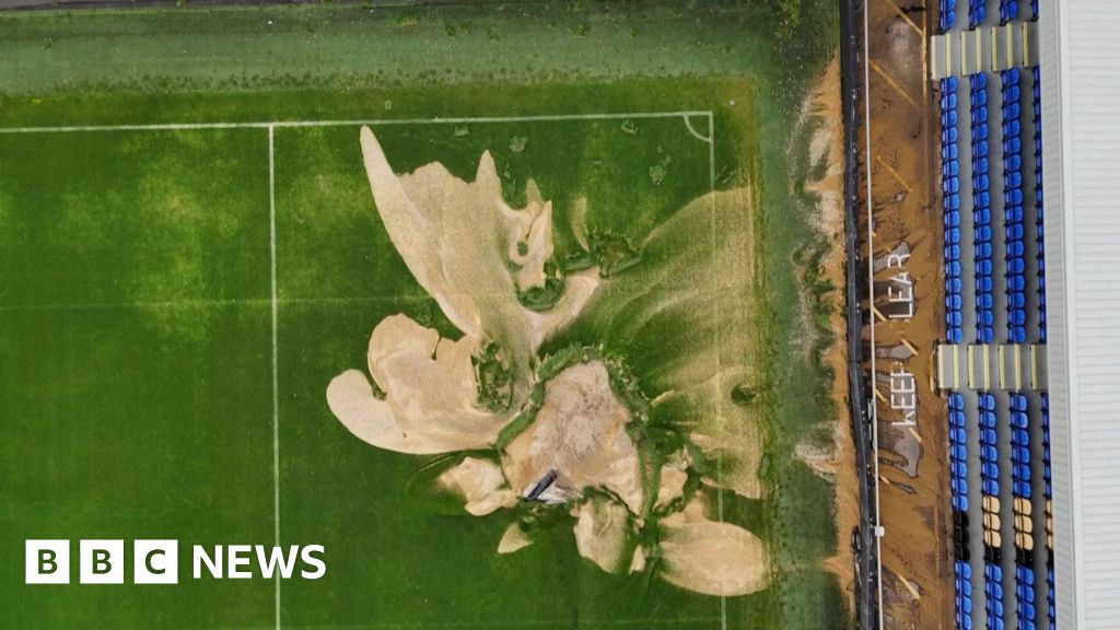 Drone shows collapsed pitch at AFC Wimbledon