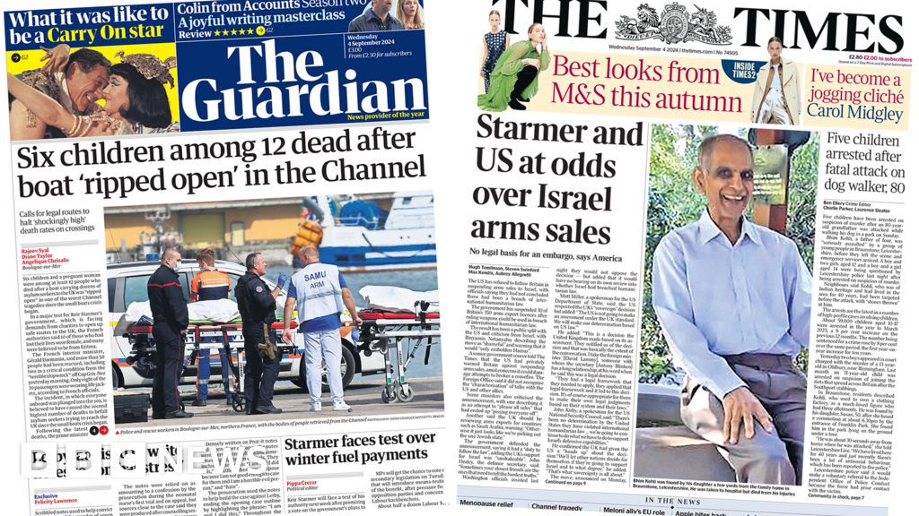 Headlines: Twelve dead in Channel and 'Starmer and US at odds'