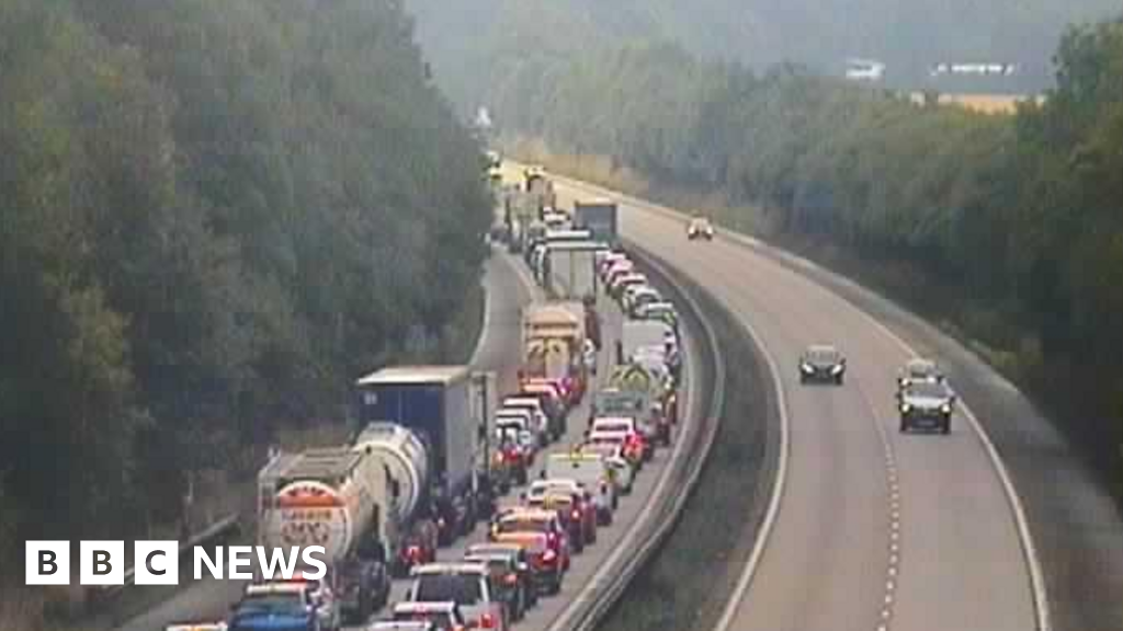 M54 delays after lorry overturns in crash