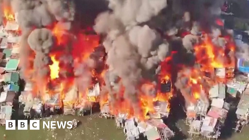 Drone footage shows huge fire engulfing Manila shanty town