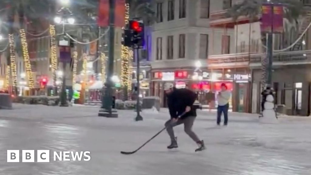 Blizzards bring snow to beaches and ice hockey to roads in US south