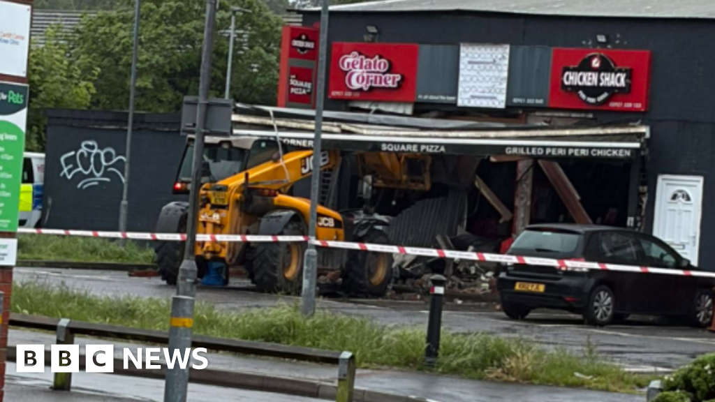 JCB driven into takeaway after being stolen from farm