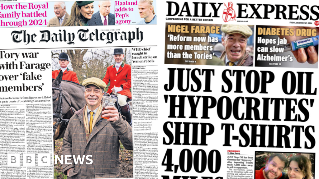 The Papers: 'Tory war with Farage' and Just Stop Oil 'hypocrites'