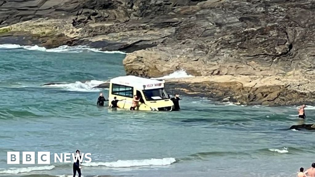 Ice cream van rescued after being swept out by tide in Cornwall