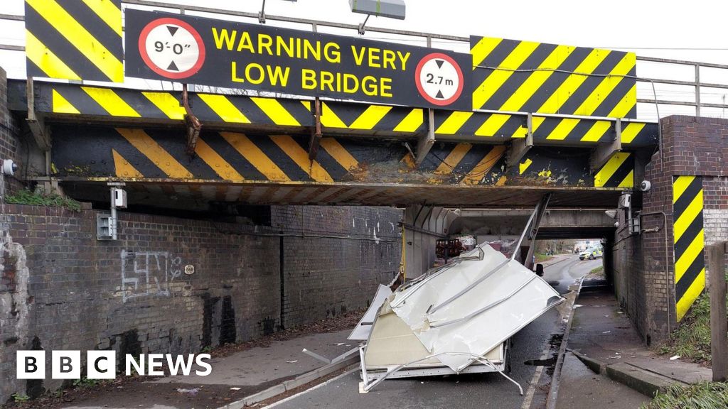 Van gets stuck under Britain's 'most bashed' bridge