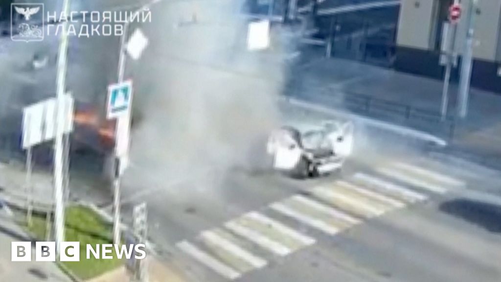 Watch: Passengers escape car hit by drone in Russia