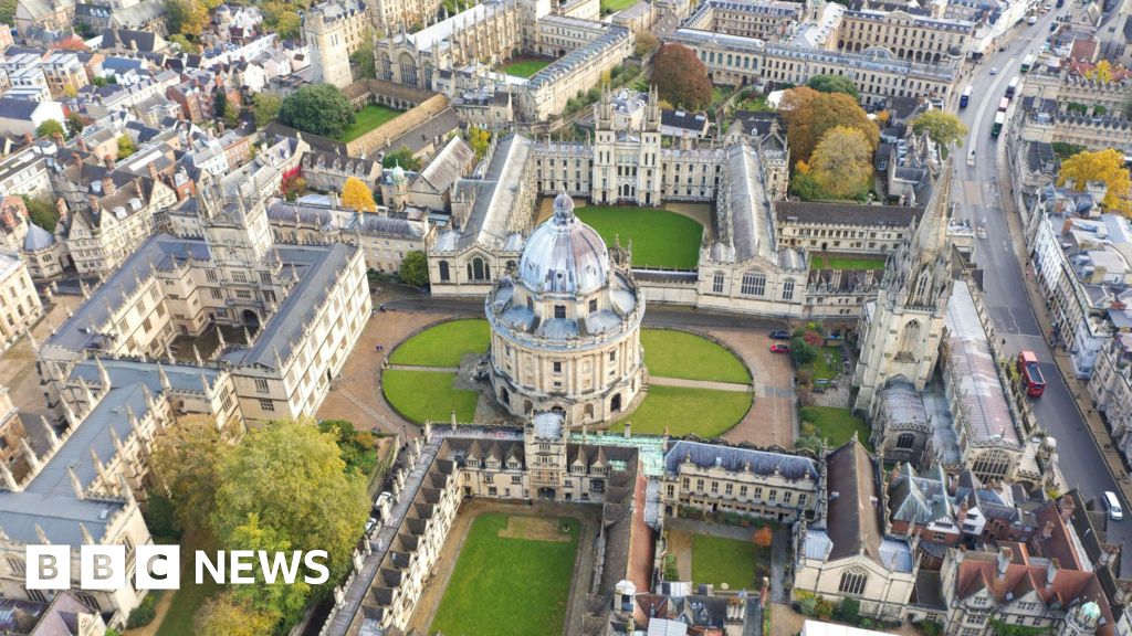 A bird's eye view of Oxford, over the Radcliffe Camera and All Souls College 