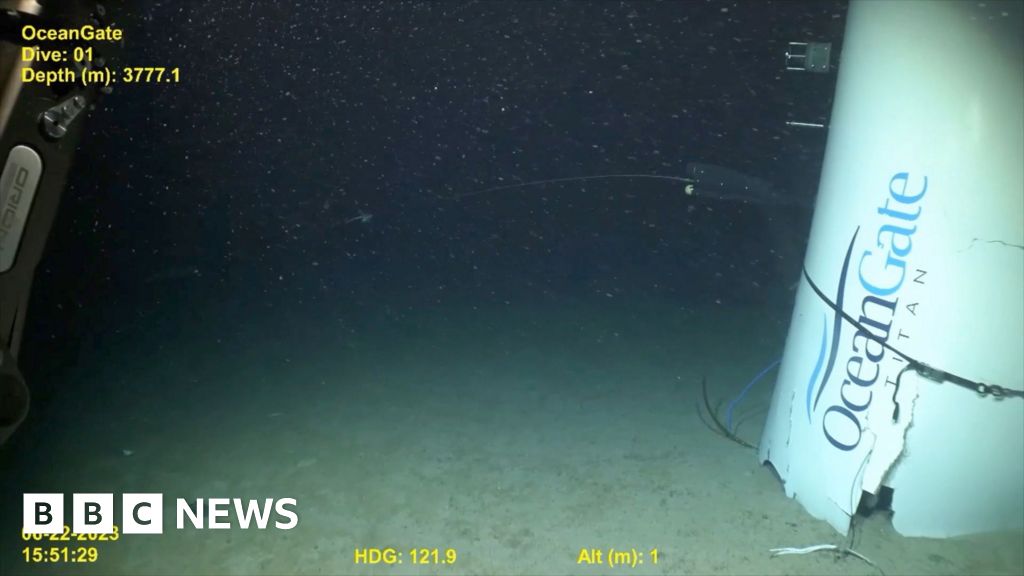 Video shows Titan sub's tail cone on sea floor