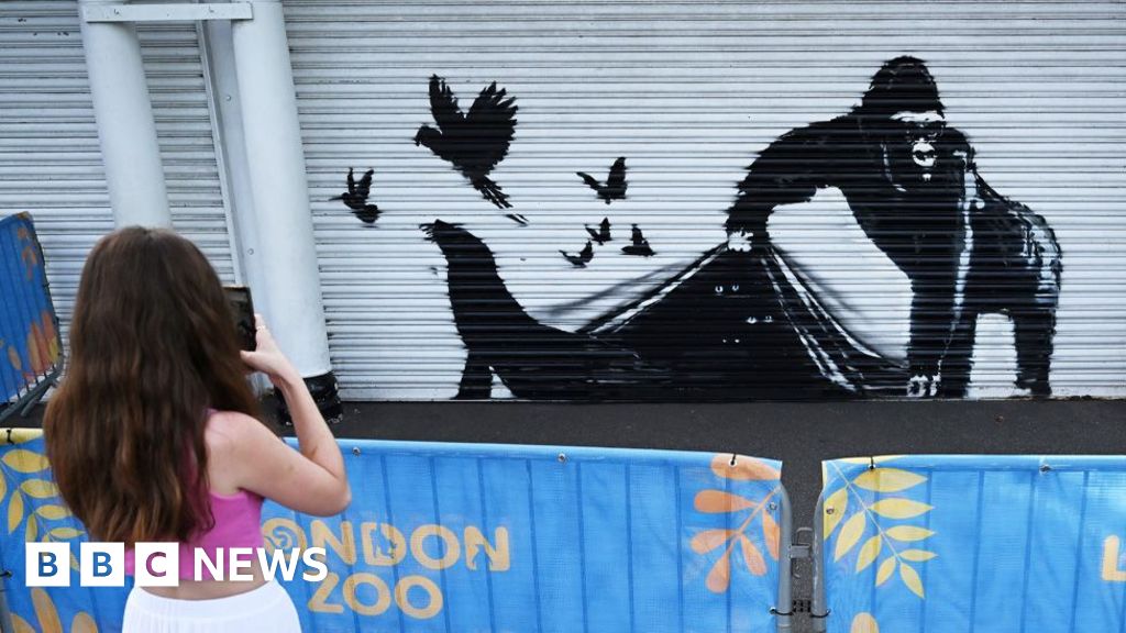 Banksy's latest work in series appears on the gates of London Zoo