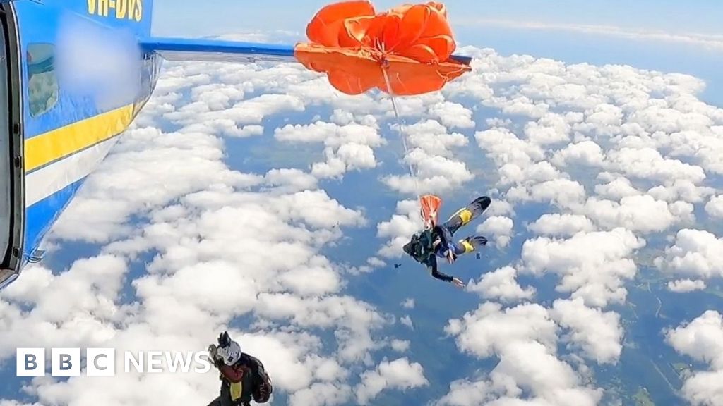 Watch: Moment skydiver's parachute wraps around plane wing