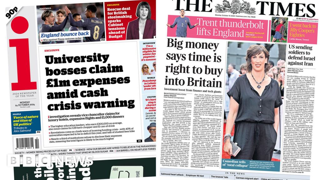 Newspaper headlines: ‘Right time to buy into Britain’ and university expenses