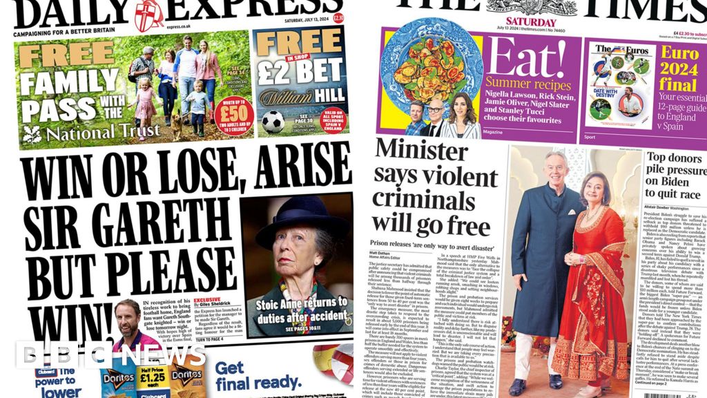 Newspaper headlines: ‘Arise Sir Gareth’ and minister’s prison announcement – BBC News